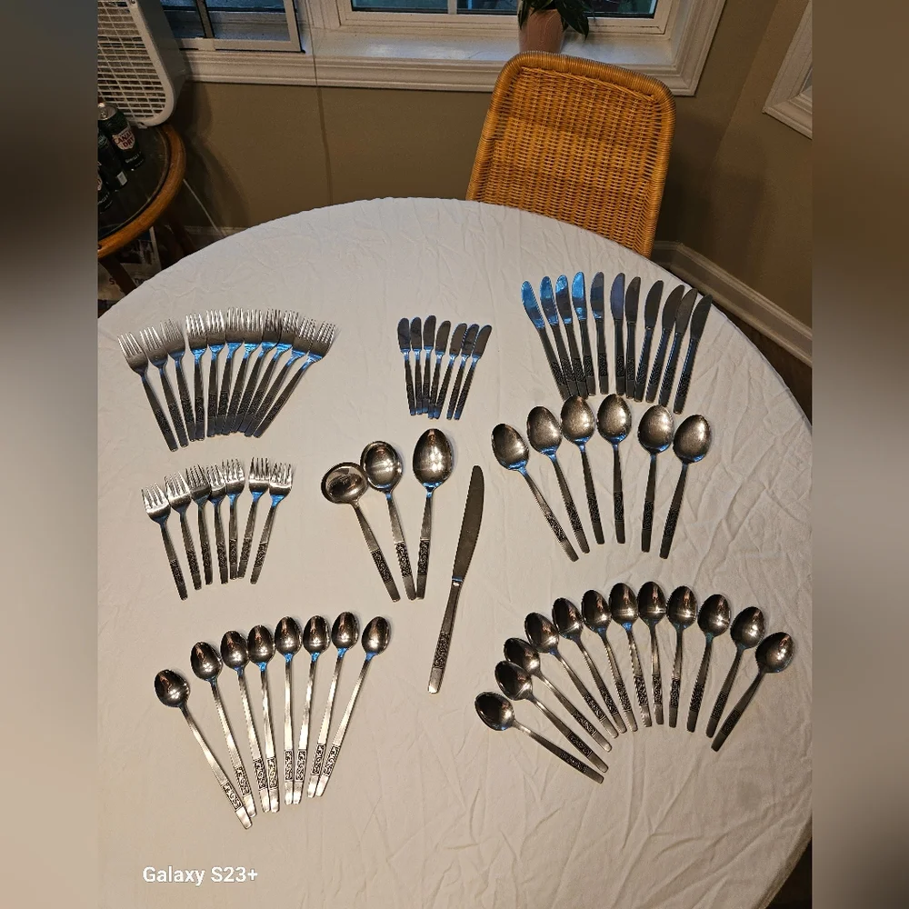 65 Piece Set Mid Century Amefa Holland Staimless Steel Flatware Set.